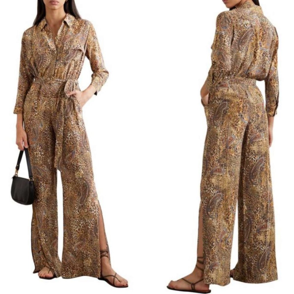 L'Agence Camel Natural Wide Slit Leg Jumpsuit